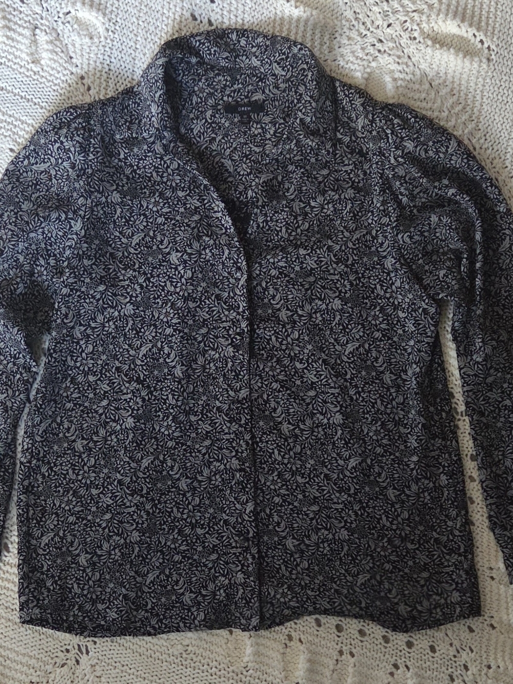 DREW. Black Floral Blouse Long Sleeve Lightweight Button Front Top - Picture 2 of 7